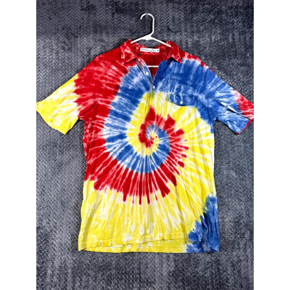 Criquet Polo Shirt Mens Medium Multicolor Tie Dye Cotton Performance Golf Tennis